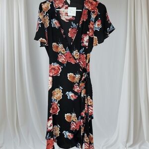 Zara Asymmetrical Dress in Black and Red Floral